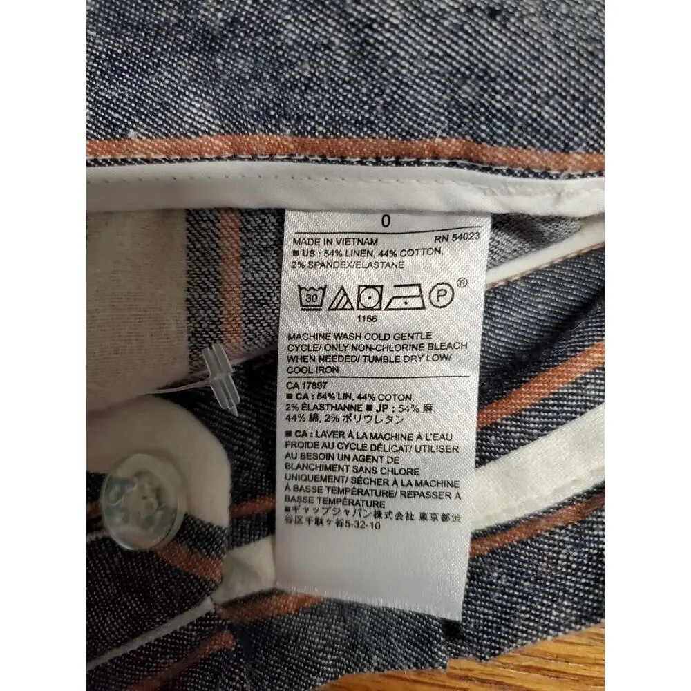 Banana Republic 0 Women LINEN Pants‎ Wide Leg Crop High Rise Striped Blue